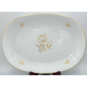 Vintage KPM Krister Germany 12 3/4" Oval Serving Platter. Gold Rose Design